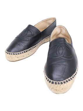 Chanel CC Logo Espadrille Leather Flat Shoes